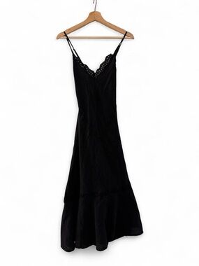 Zara Black Lace-Trim Midi Dress